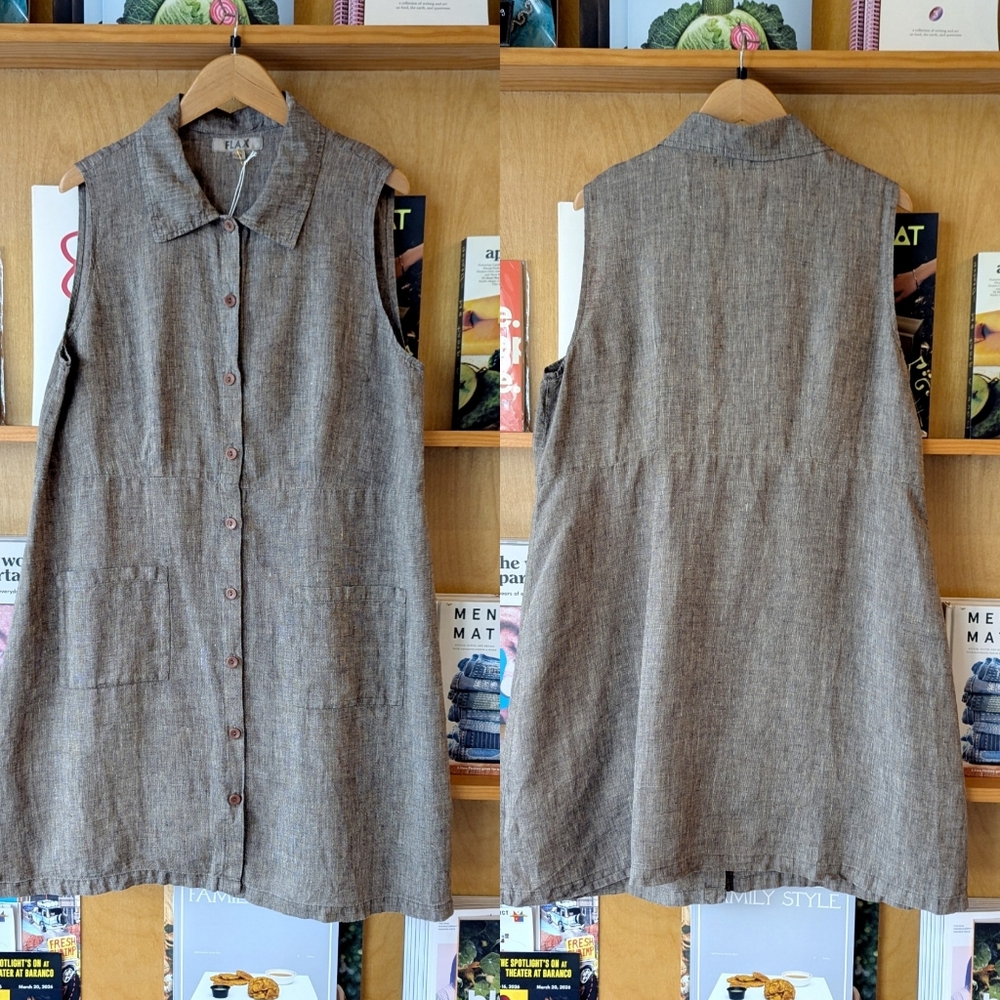 Flax brown linen midi dress